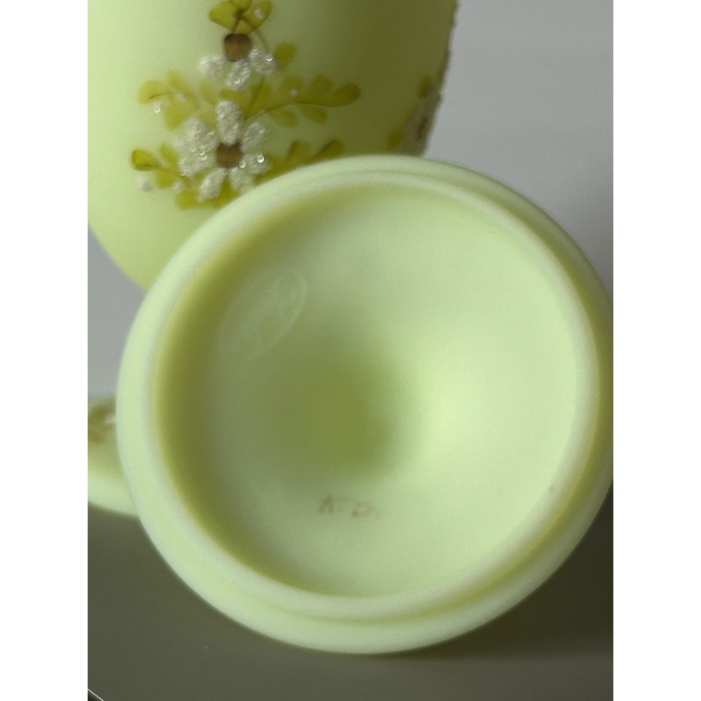 Fenton Custard Uranium Glass Candy Dish Hand Painted Kay Davis Floral Glows - Picture 12 of 15